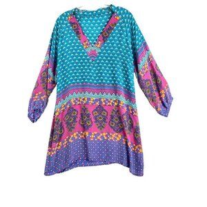 Long womens tunic v neck top 100% Silk 42 chest 32 long